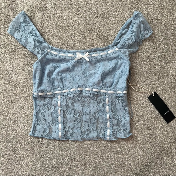 west of melrose Tops - West of melrose blue crop sheer back top XS nwt